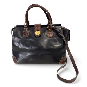 Vintage BRAHMIN Designer Black Leather Brown Croc Structured Bag
